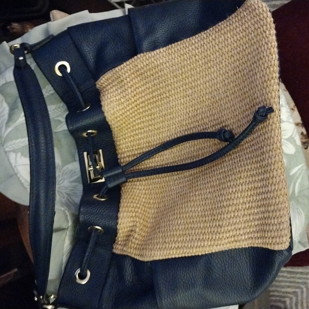Unica Firenze Italian navy leather straw bag